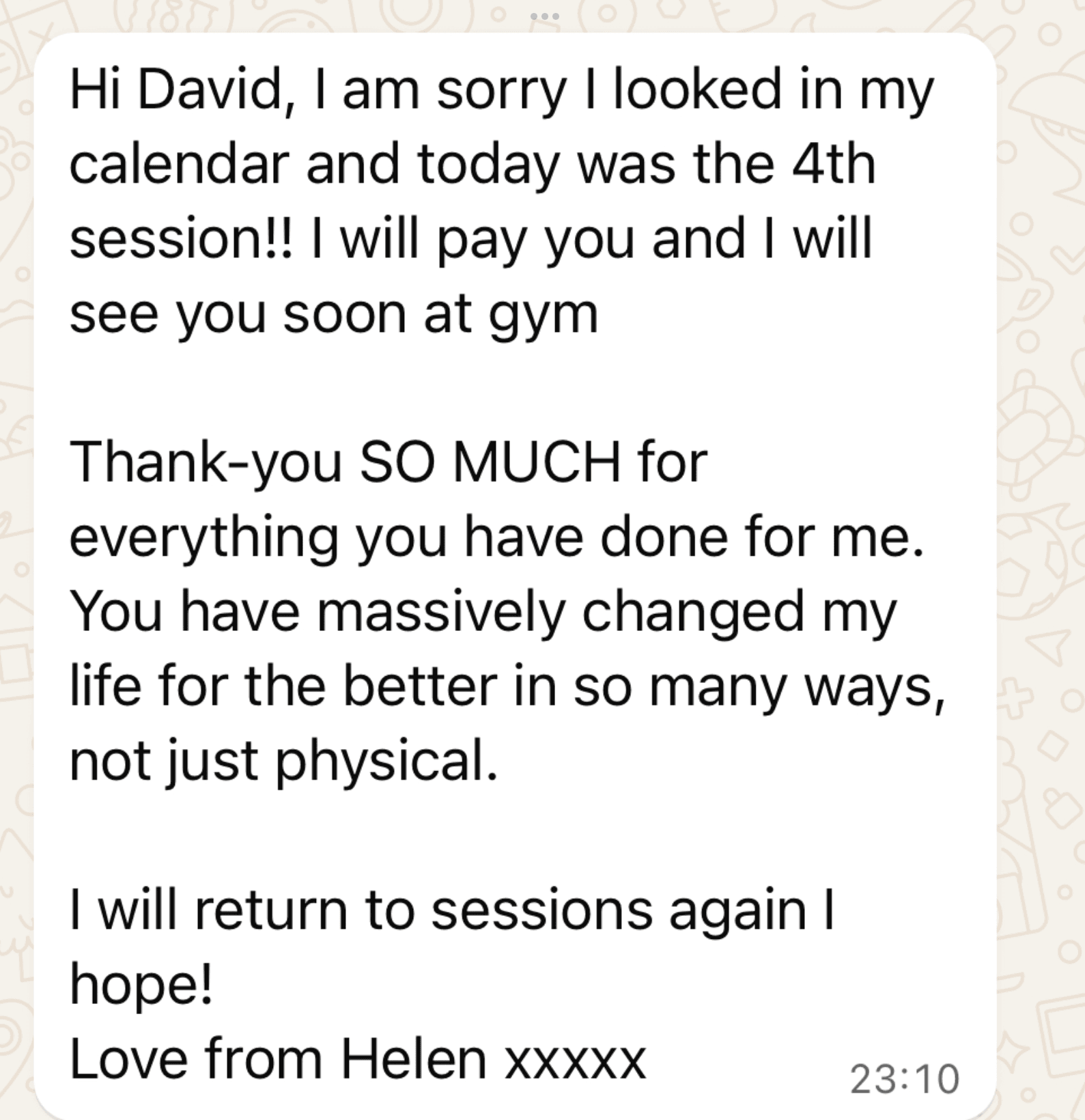 Mensaje de agradecimiento de Helen