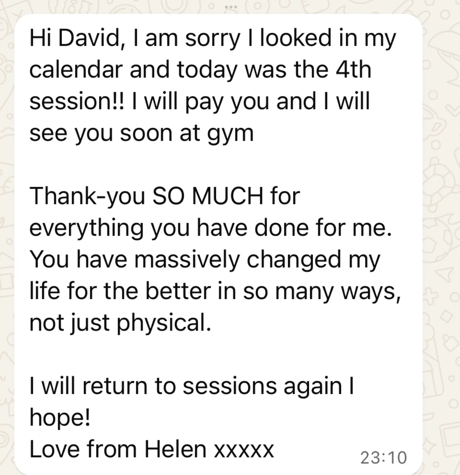 Mensaje de agradecimiento de Helen
