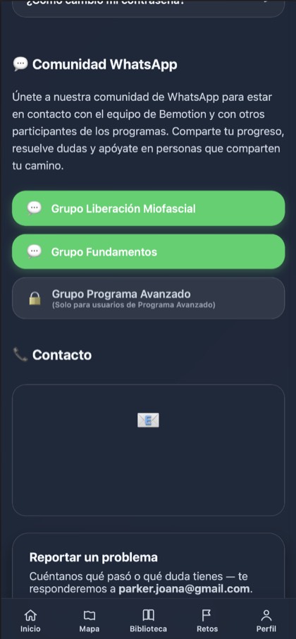 App Bemotion: comunidad de WhatsApp